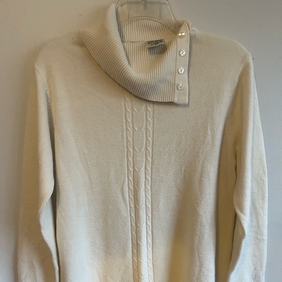 Vintage Mockneck Turtleneck Sweater Cream Acrylic Cashmere Like Cowl Size 12/14 - Picture 1 of 8
